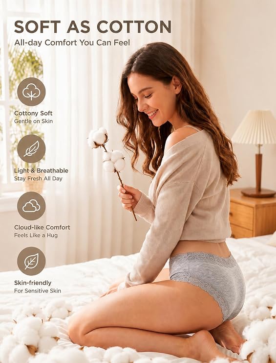 ALL OF SHE Womens Cotton Underwear Cheeky Lace Bikini Panties Sexy Briefs Soft Breathable Lingerie for Ladies Underwear Pack