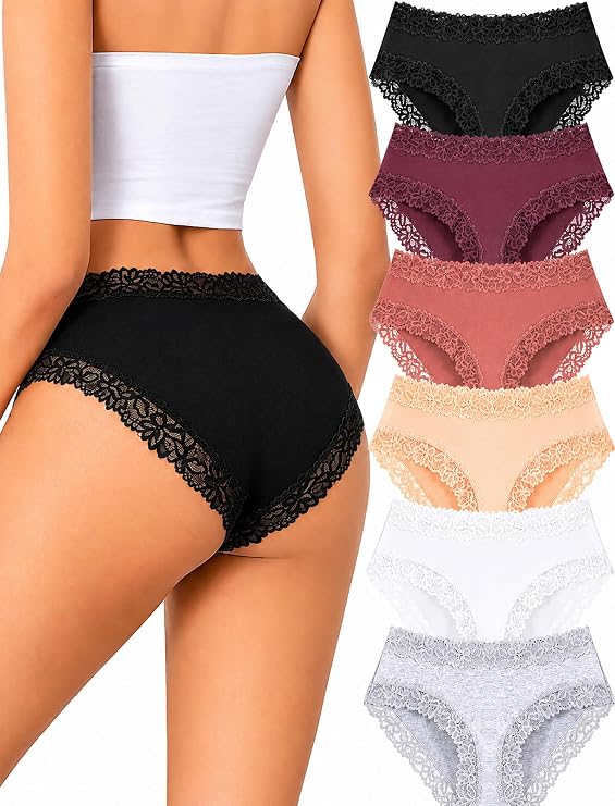 ALL OF SHE Womens Cotton Underwear Cheeky Lace Bikini Panties Sexy Briefs Soft Breathable Lingerie for Ladies Underwear Pack